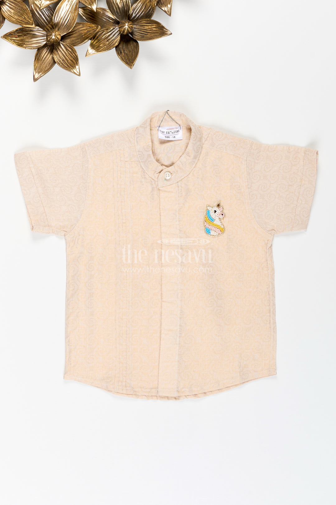 Boys Beige Tissue Short Kurta Shirt