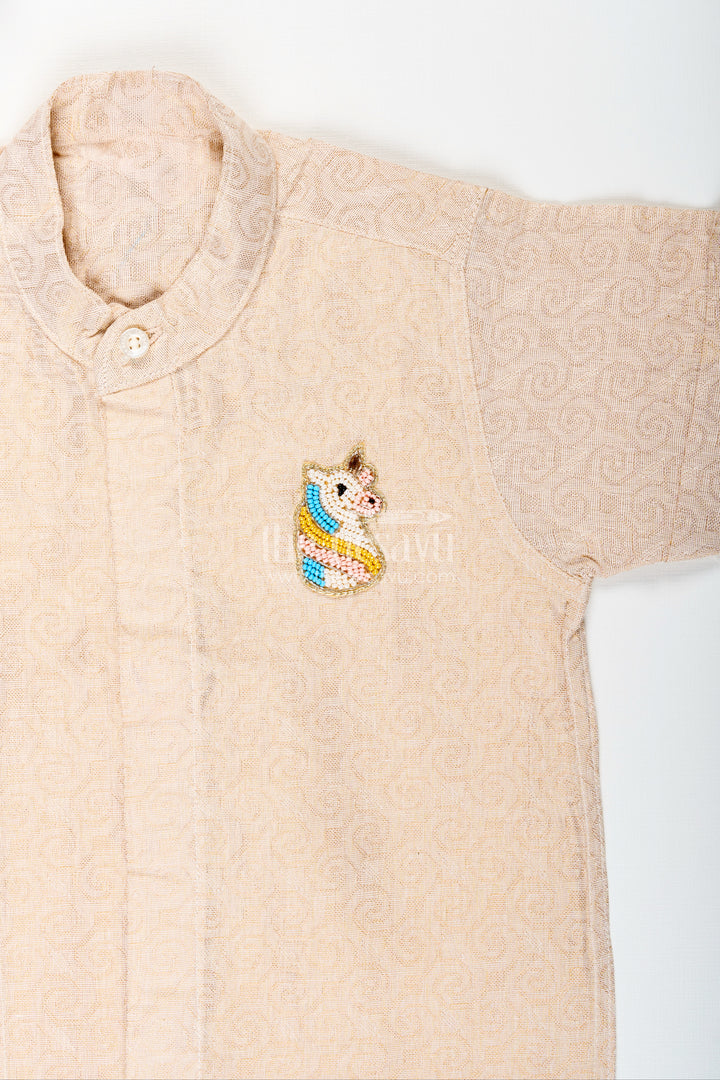 Boys Beige Tissue Short Kurta Shirt