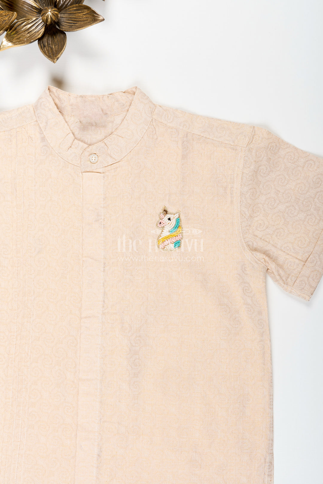 Boys Beige Tissue Short Kurta Shirt