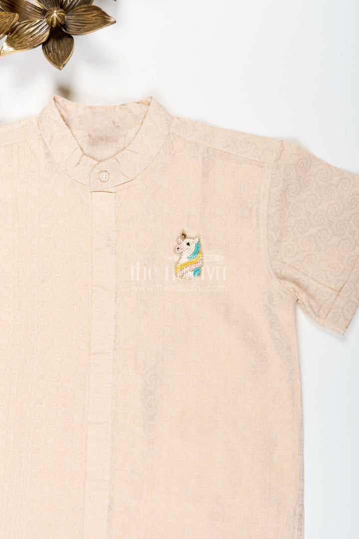 Boys Beige Tissue Short Kurta Shirt