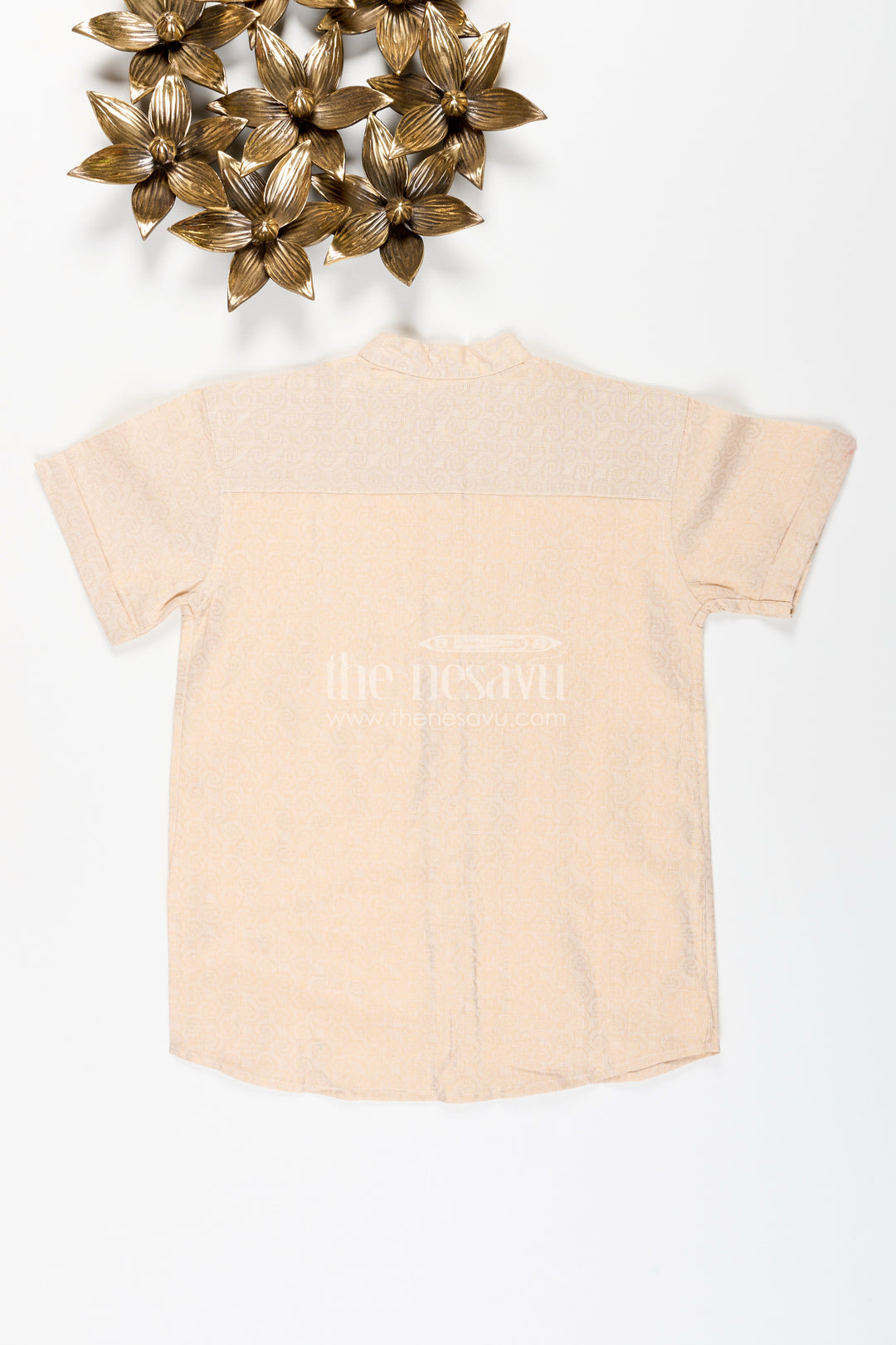 Boys Beige Tissue Short Kurta Shirt