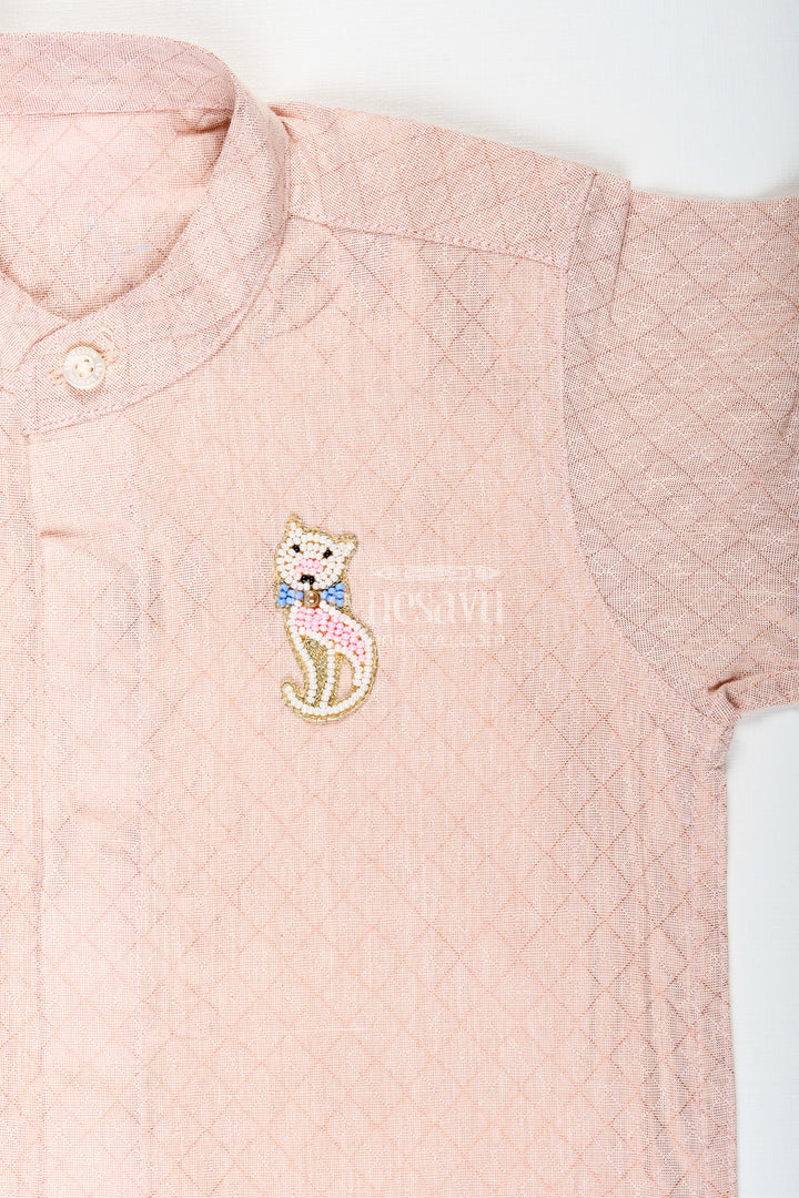 Boys Beige Tissue Kurta Shirt