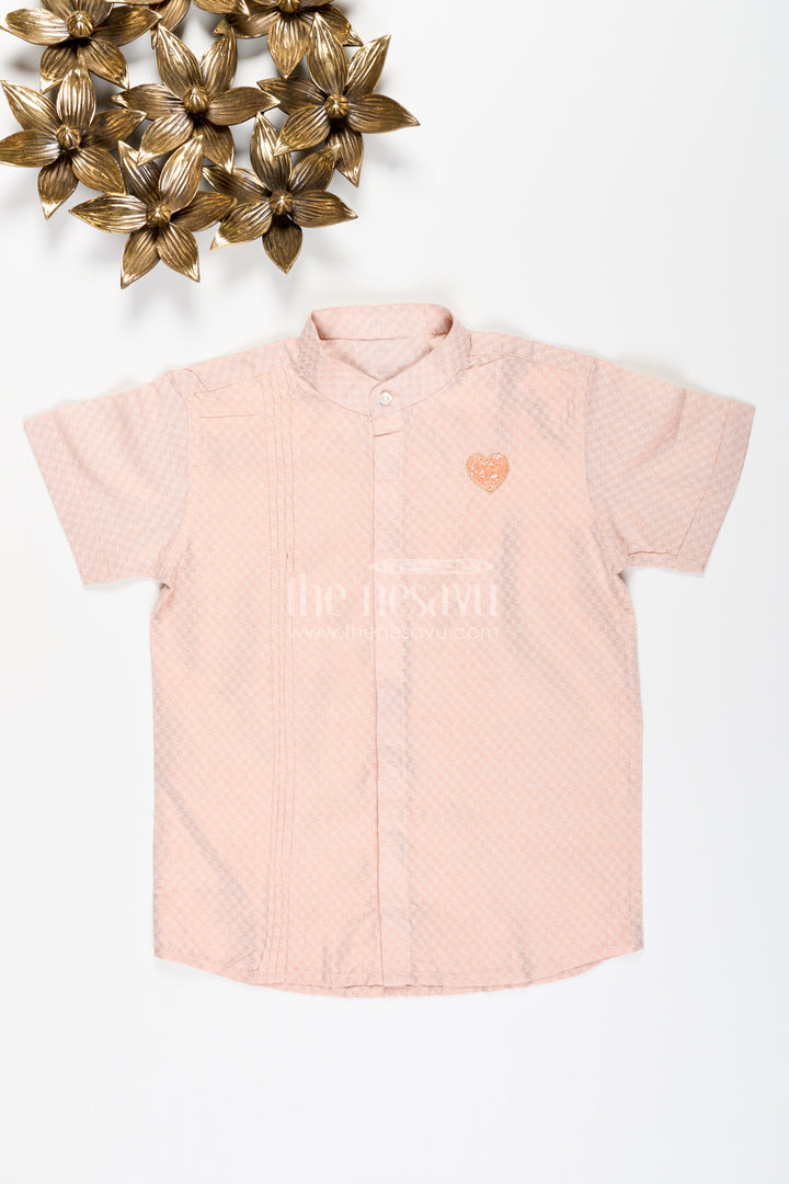 Boys Beige Woven Tissue Kurta Shirt Perfect For Birthdays & Poojas