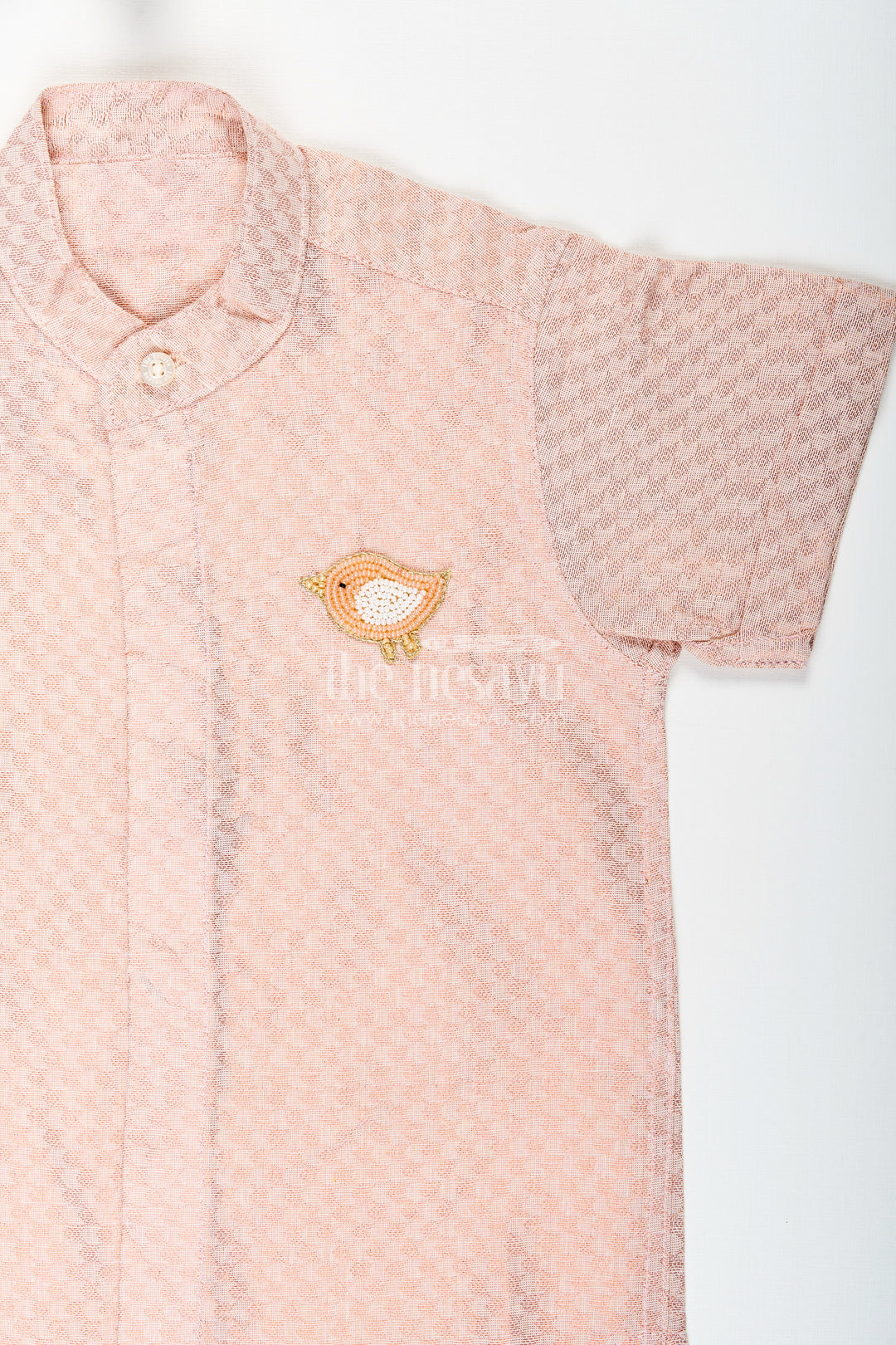 Boys Beige Woven Tissue Kurta Shirt Perfect For Birthdays & Poojas
