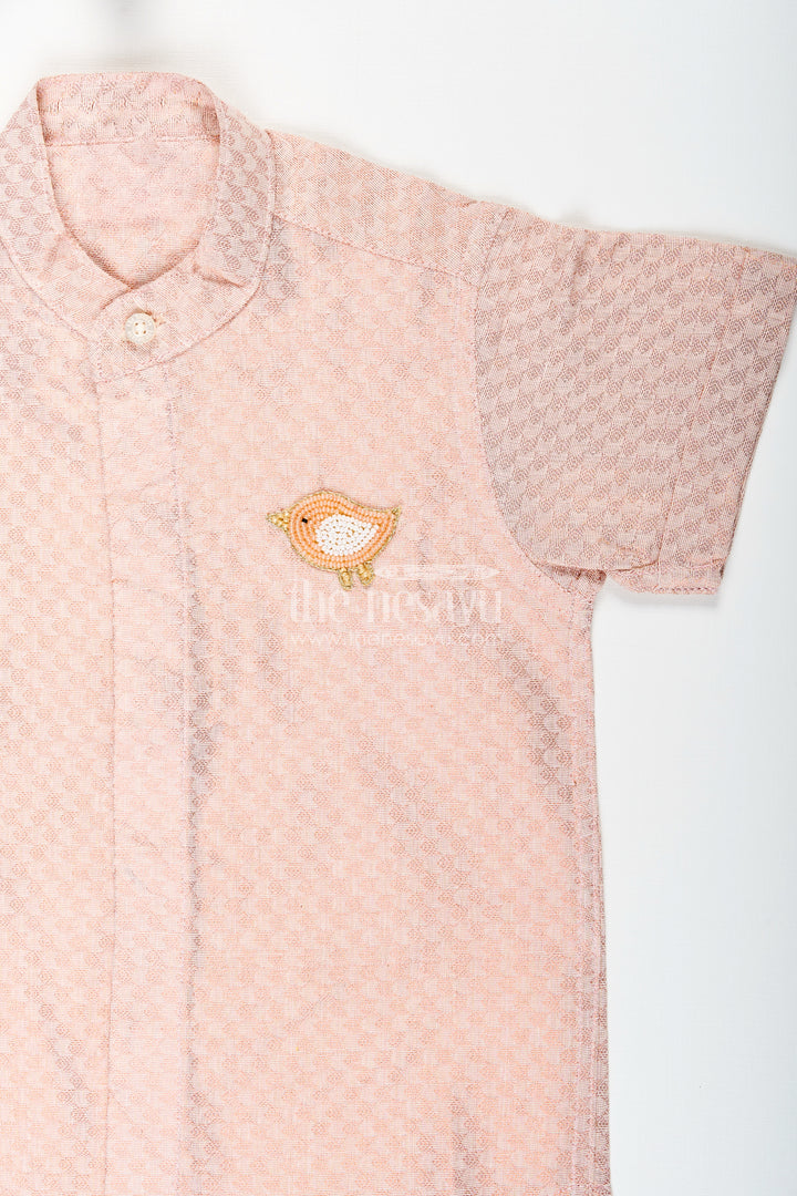 Boys Beige Woven Tissue Kurta Shirt Perfect For Birthdays & Poojas