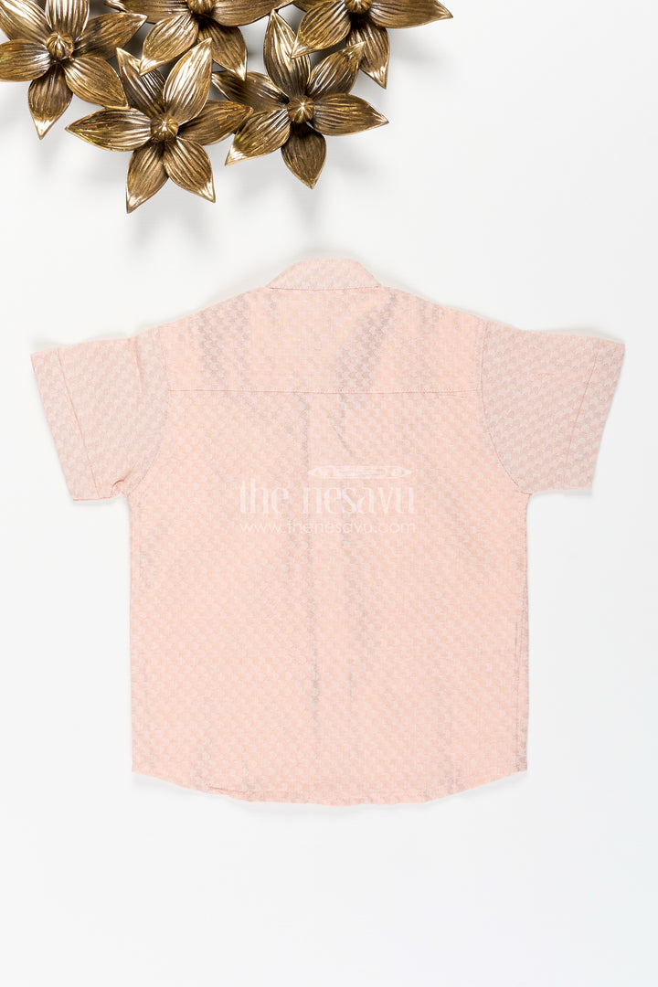 Boys Beige Woven Tissue Kurta Shirt Perfect For Birthdays & Poojas