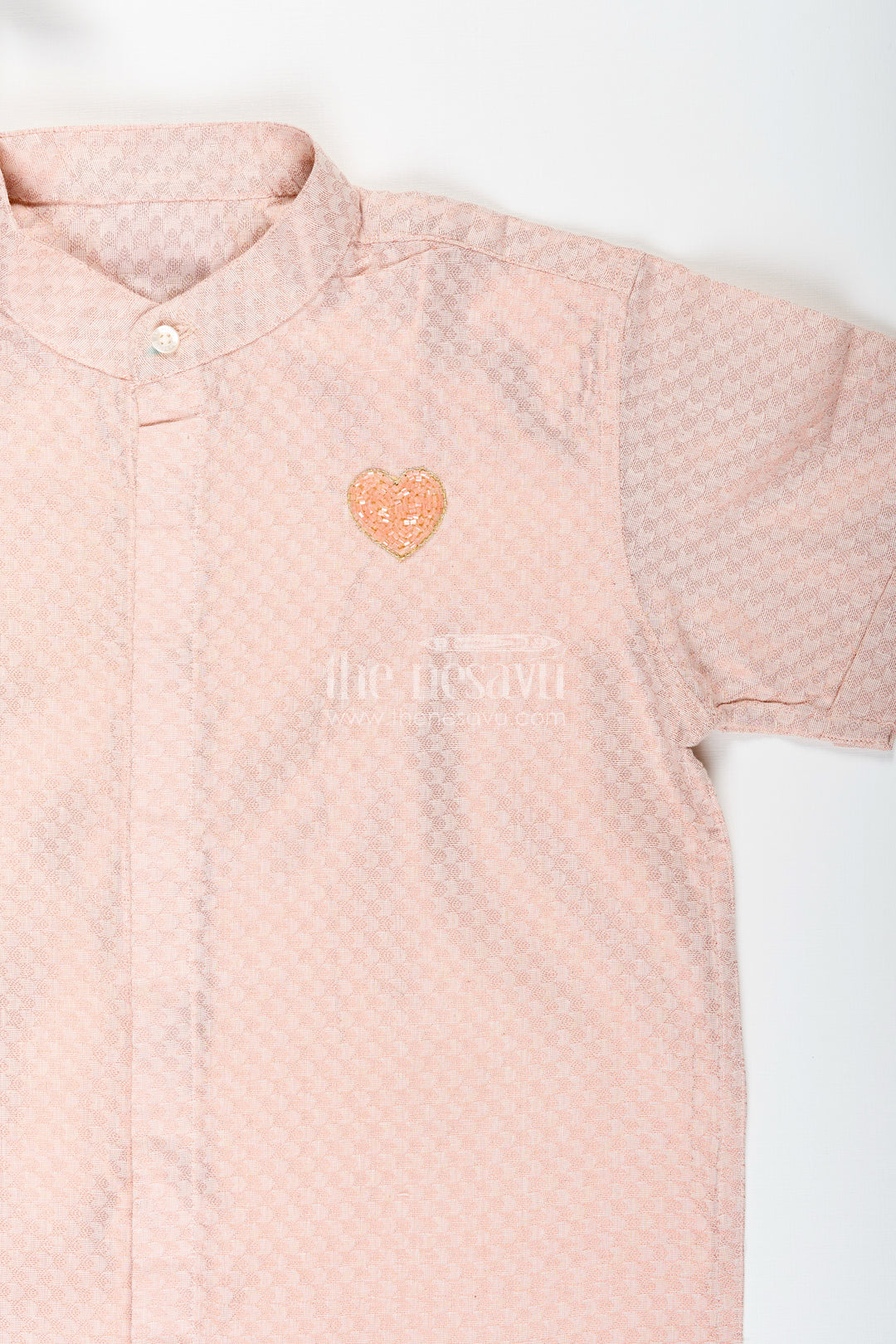 Boys Beige Woven Tissue Kurta Shirt Perfect For Birthdays & Poojas
