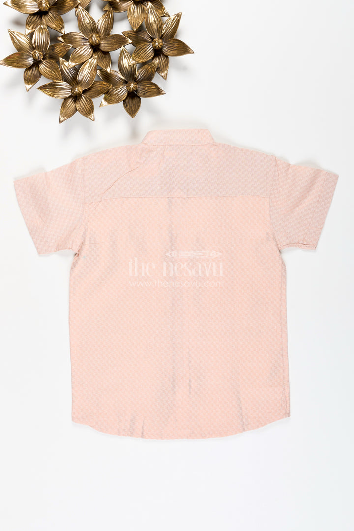 Boys Beige Woven Tissue Kurta Shirt Perfect For Birthdays & Poojas