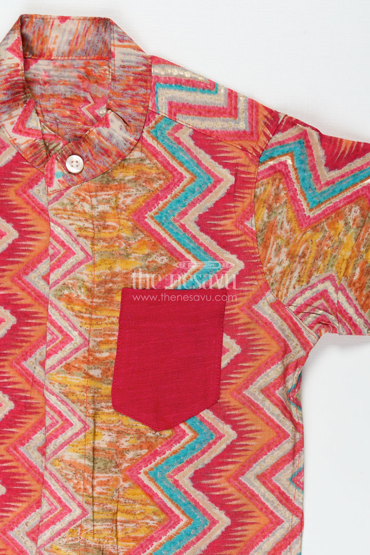Boys Multicolor Zigzag Printed Viscose Shirt Festive Wear For Celebrations