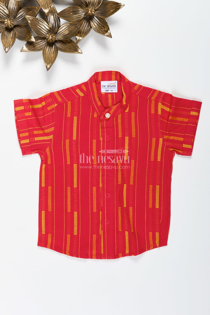 Red Cotton Dobby Boys Shirt For Festive Wear And Family Functions