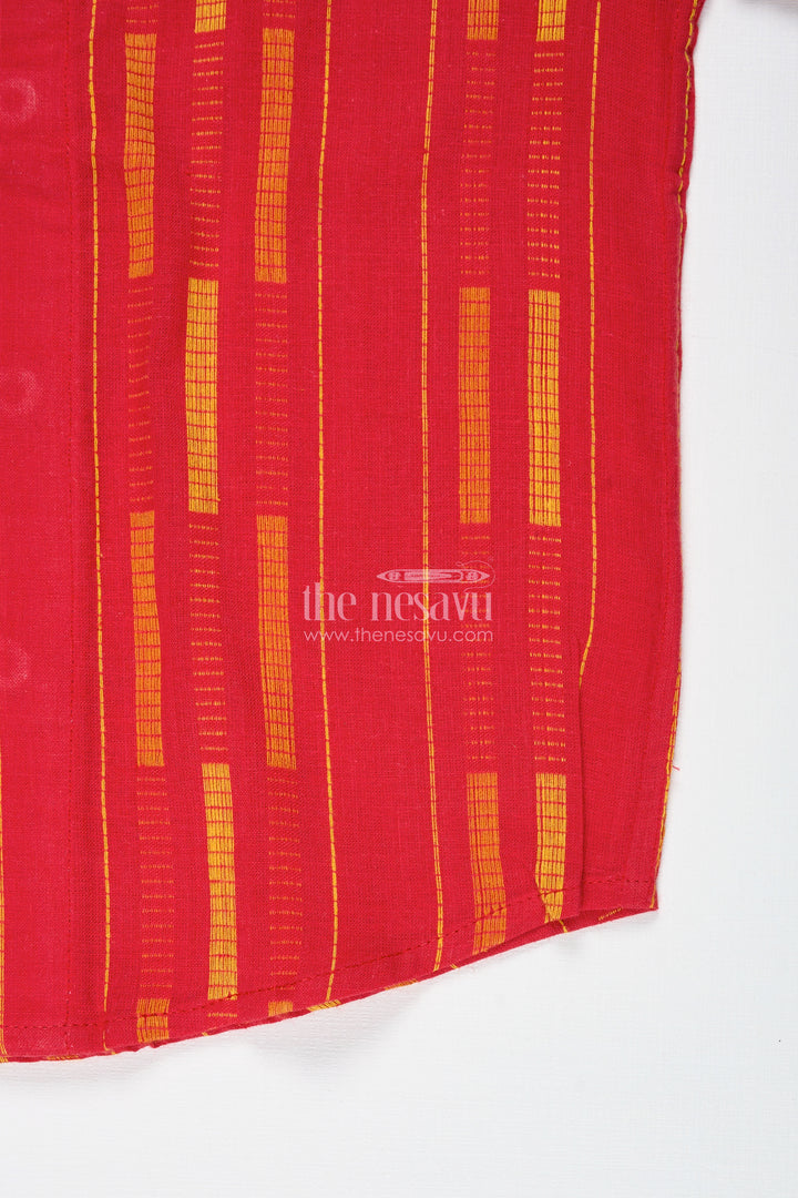Red Cotton Dobby Boys Shirt For Festive Wear And Family Functions
