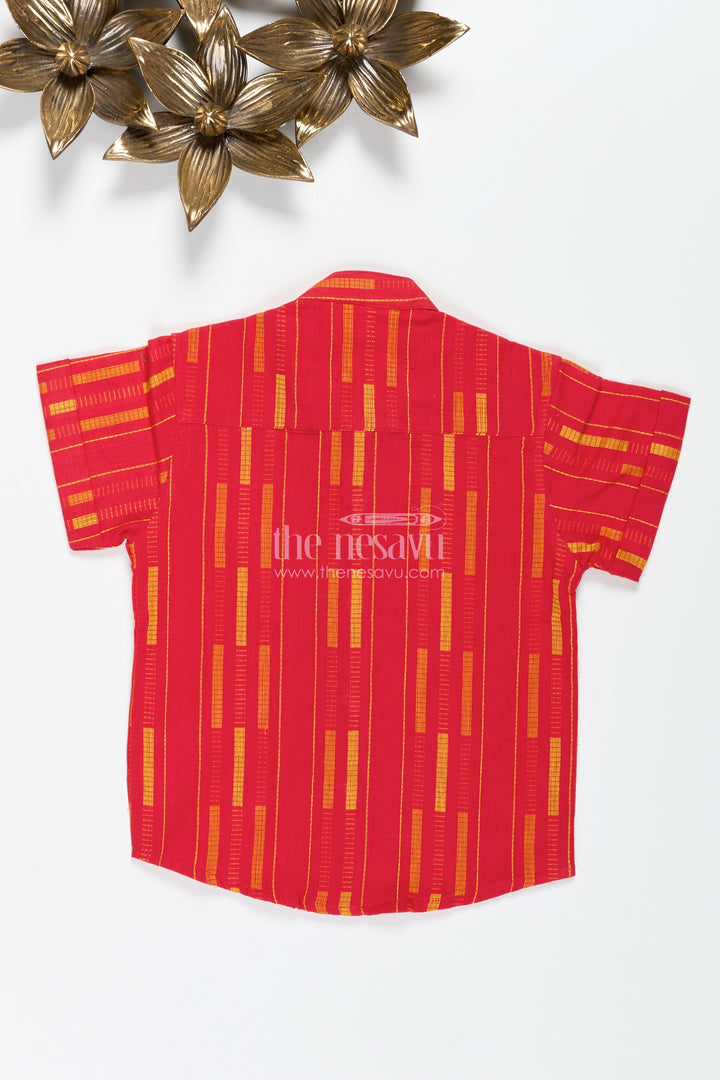 Red Cotton Dobby Boys Shirt For Festive Wear And Family Functions