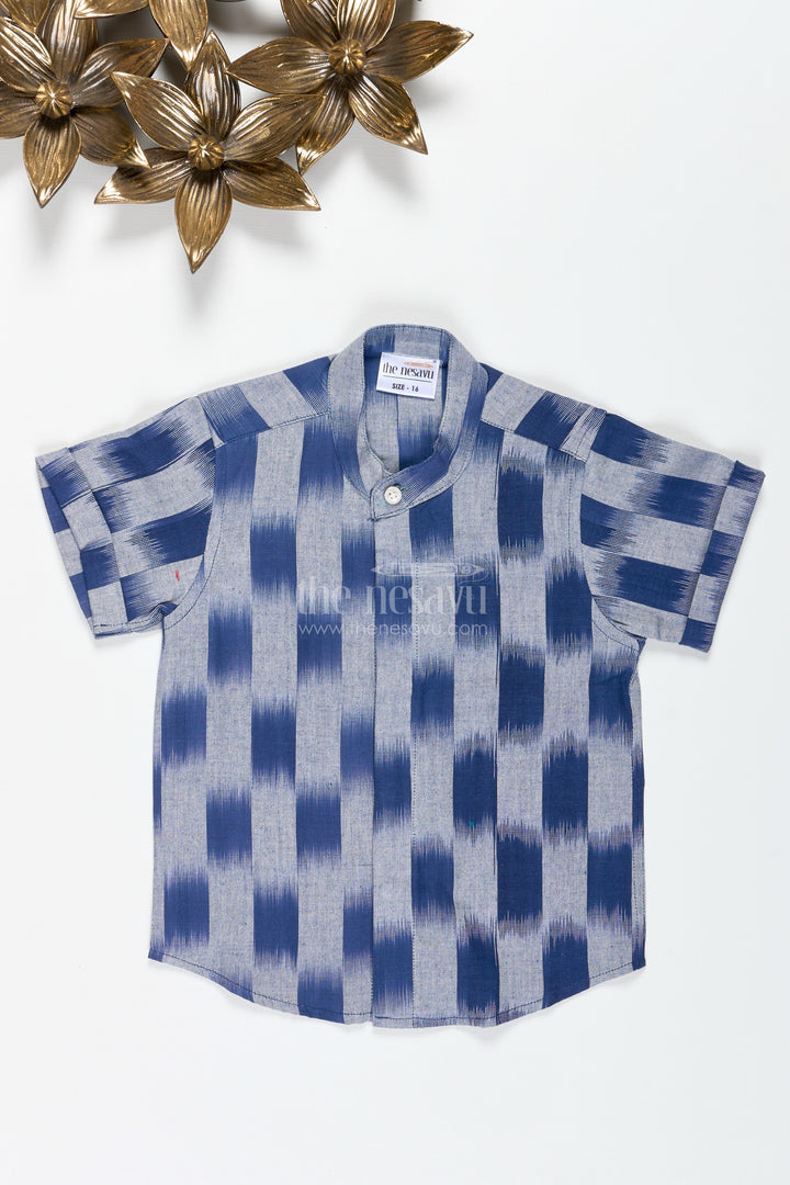 Indigo Cotton Ikat Boys Shirt For Casual Festive Days And School Events