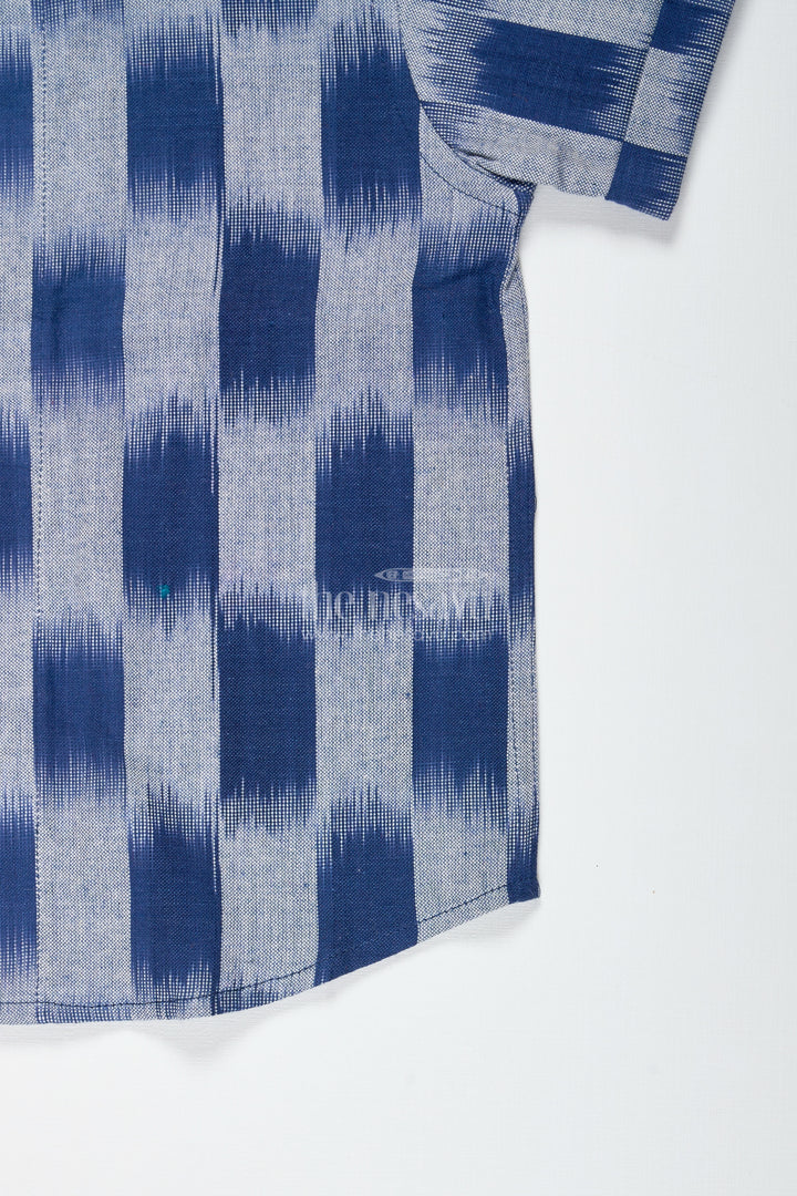 Indigo Cotton Ikat Boys Shirt For Casual Festive Days And School Events