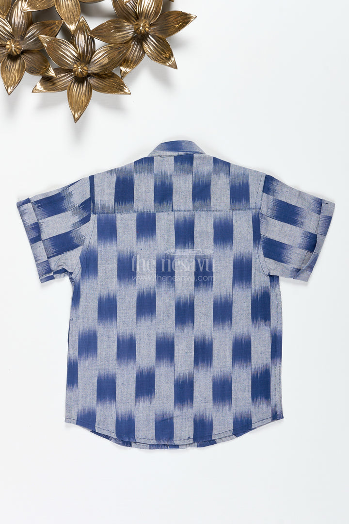 Indigo Cotton Ikat Boys Shirt For Casual Festive Days And School Events