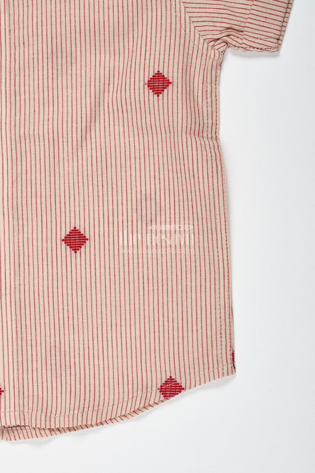 Beige Cotton Striped Shirt For Boys With Mandarin Collar Casual Ethnic Wear
