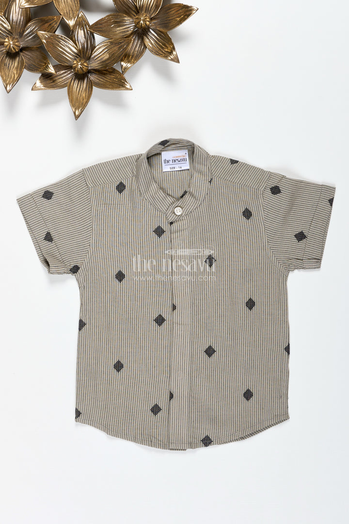 Boys Cotton Dobby Shirt With Woven Embroidery For Traditional Dressing