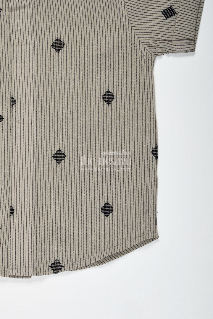 Boys Cotton Dobby Shirt With Woven Embroidery For Traditional Dressing