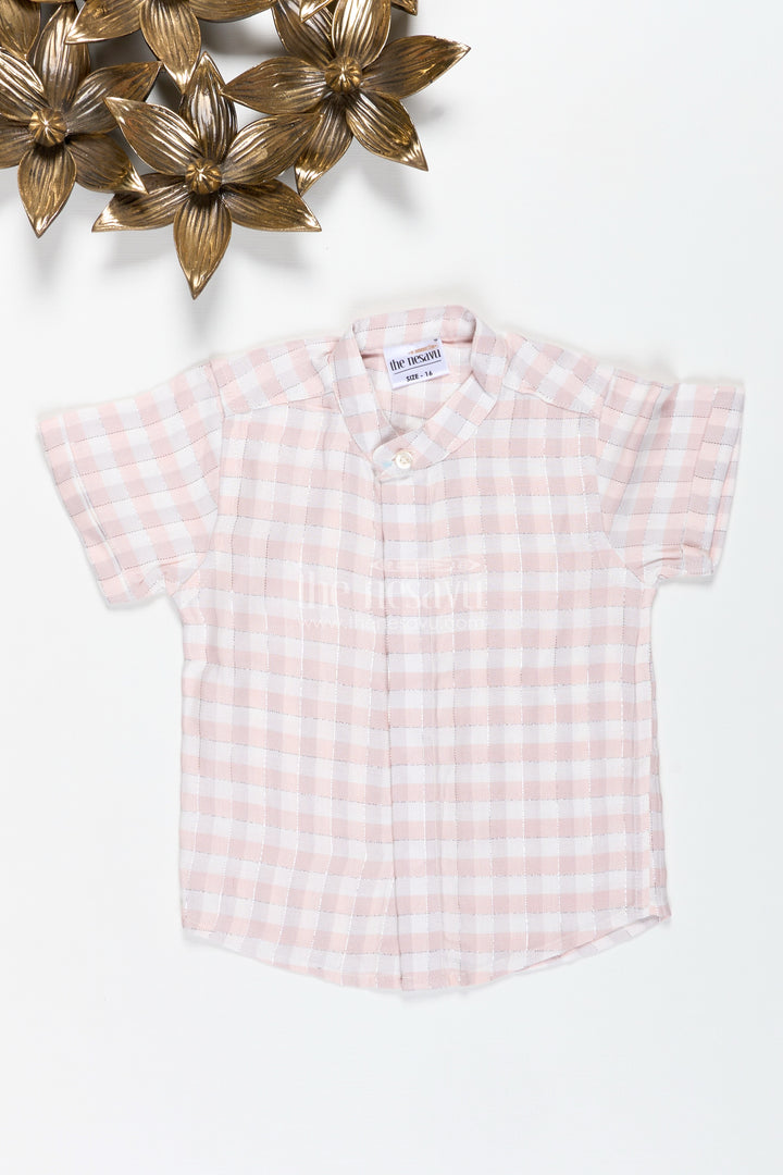 Boys Beige Checkered Shirt In Cotton Blend For Everyday Comfort And Style