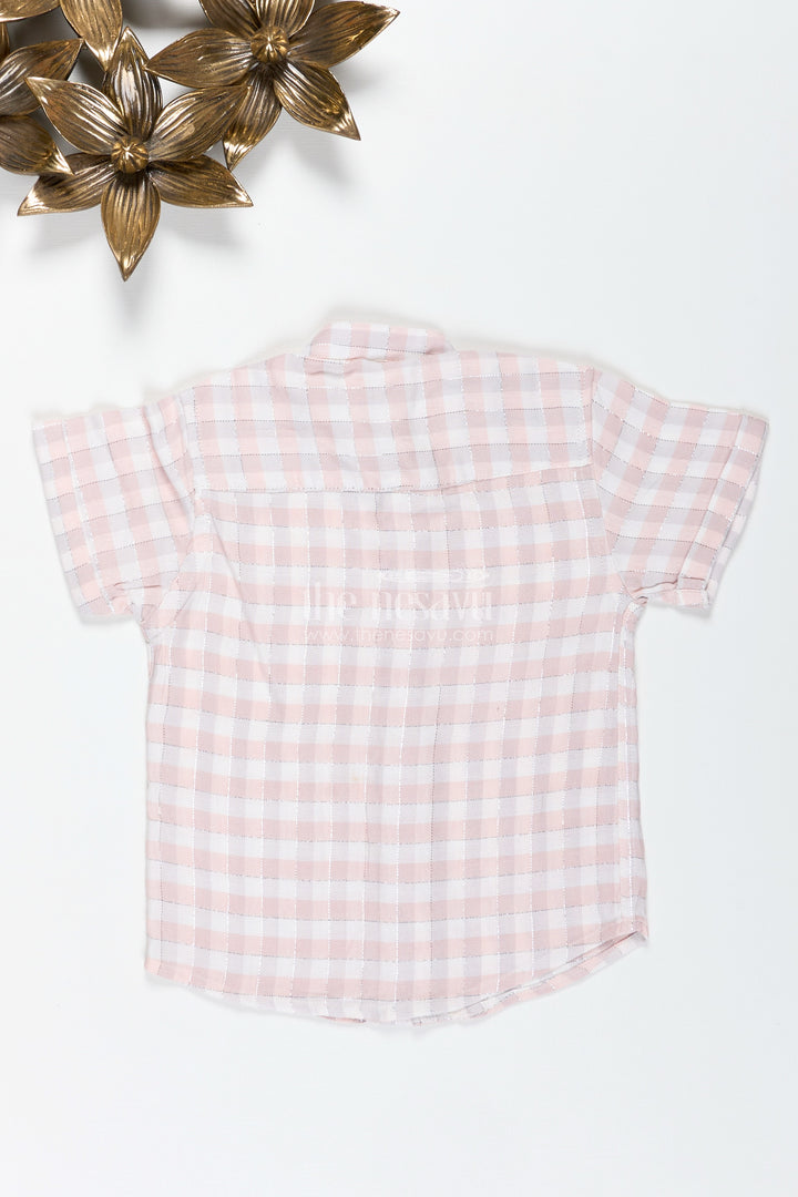 Boys Beige Checkered Shirt In Cotton Blend For Everyday Comfort And Style