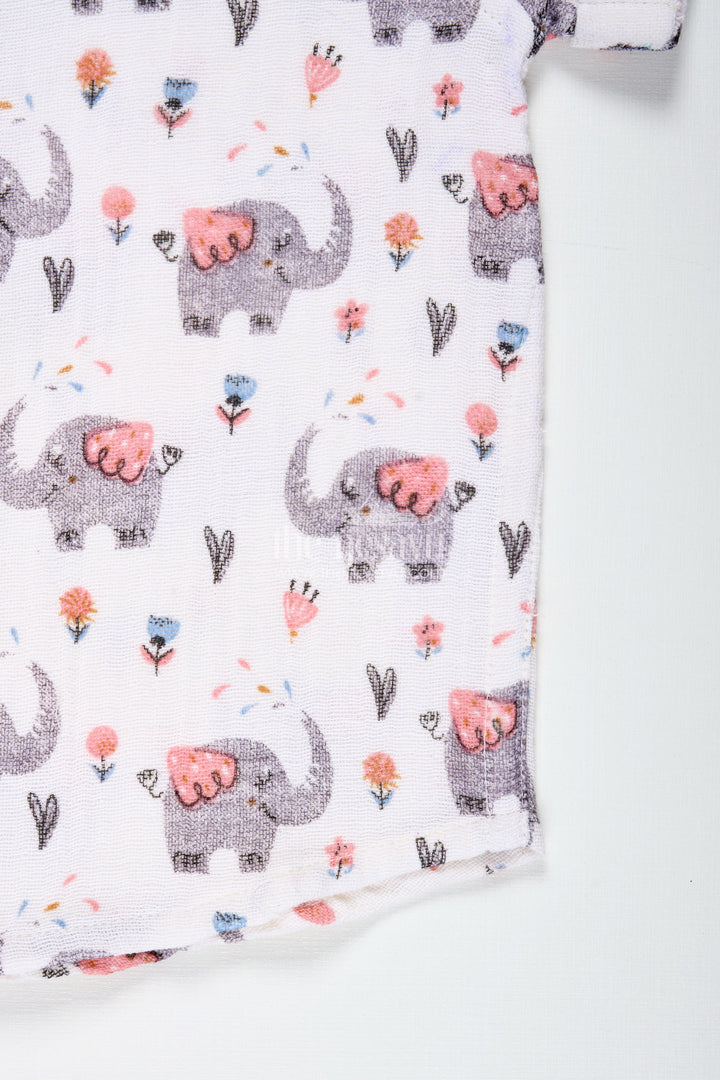 Muslin Cotton Printed Shirt For Boys With Elephant And Floral Design