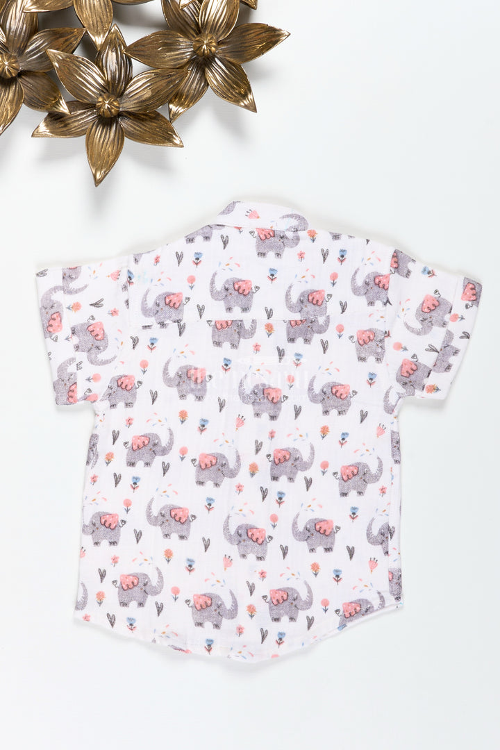 Muslin Cotton Printed Shirt For Boys With Elephant And Floral Design