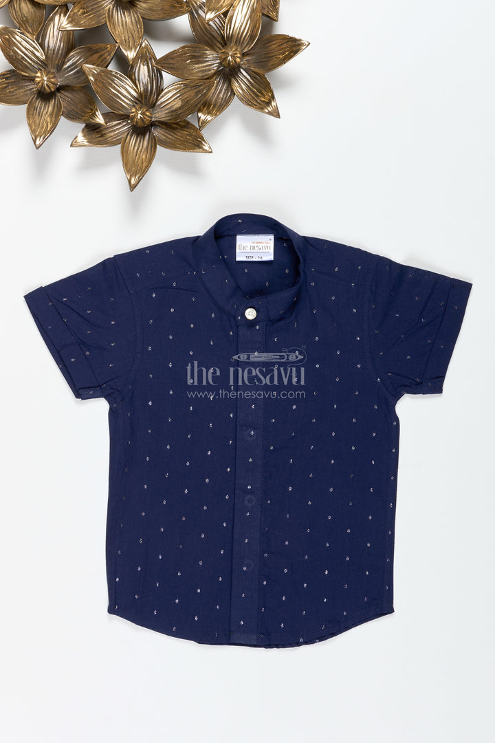 Boys Navy Shimmer Butti Shirt With Minimal Motifs For Dressy Evenings