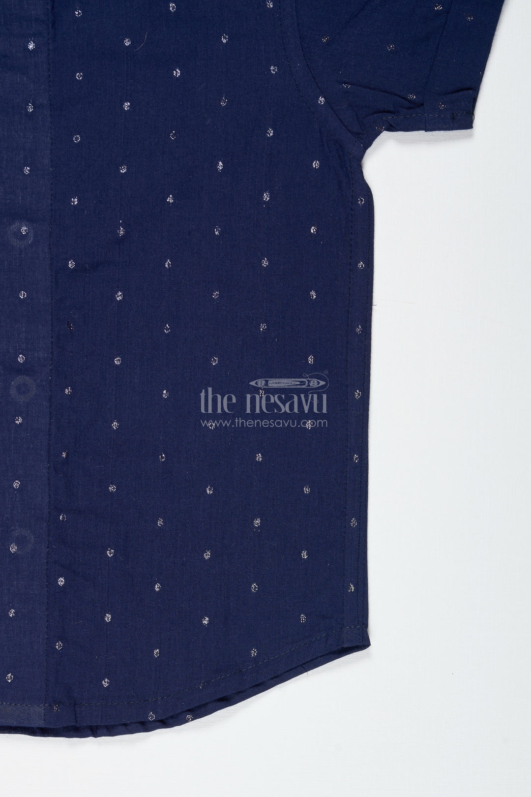 Boys Navy Shimmer Butti Shirt With Minimal Motifs For Dressy Evenings