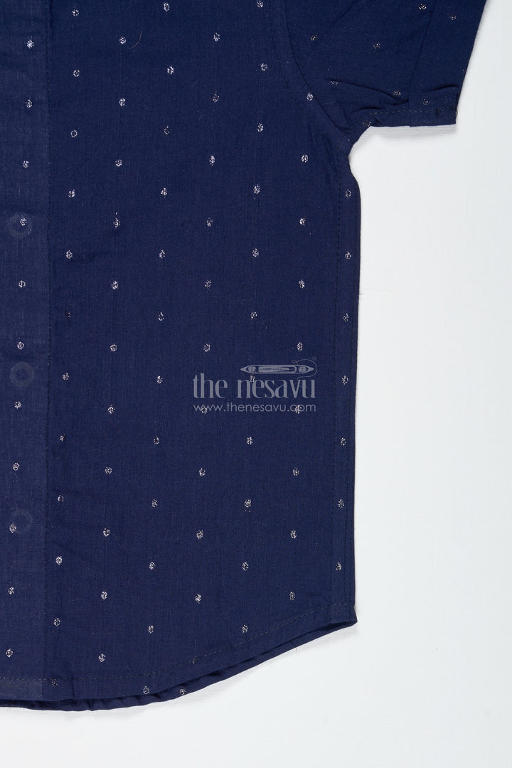 Boys Navy Shimmer Butti Shirt With Minimal Motifs For Dressy Evenings
