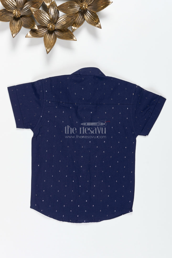 Boys Navy Shimmer Butti Shirt With Minimal Motifs For Dressy Evenings