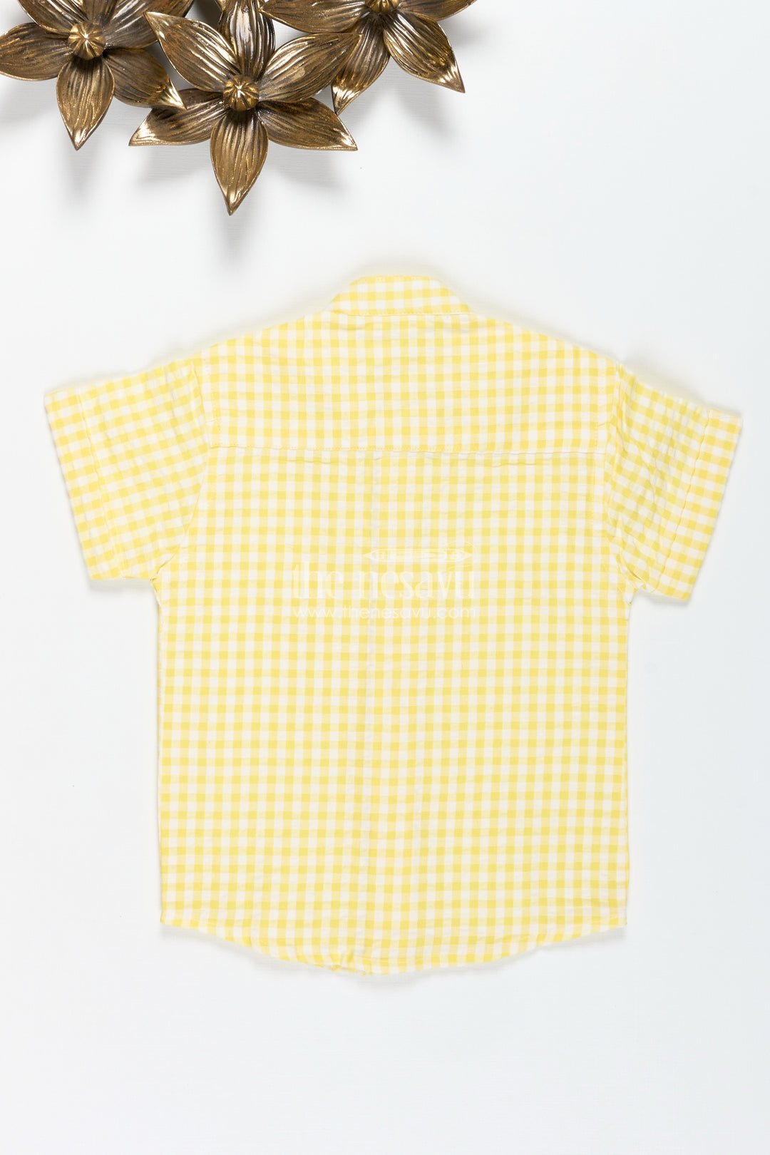 Boys Yellow Cotton Seersucker Shirt For Summer Outings And Day Events