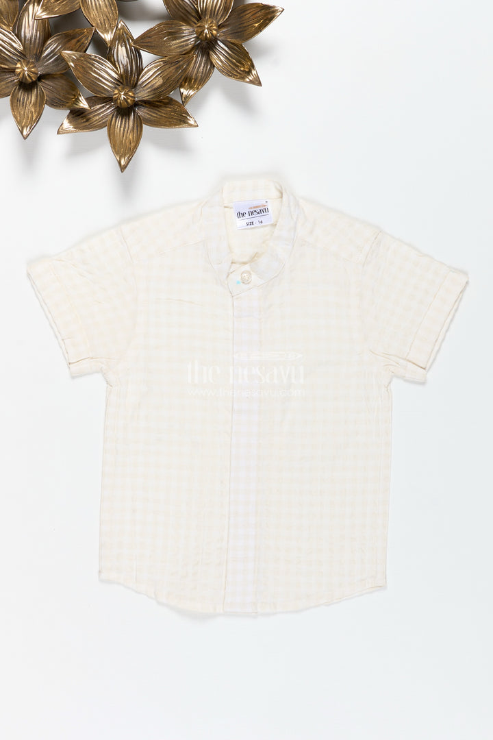Boys White Seersucker Shirt With Texture Detailing For Traditional Occasions