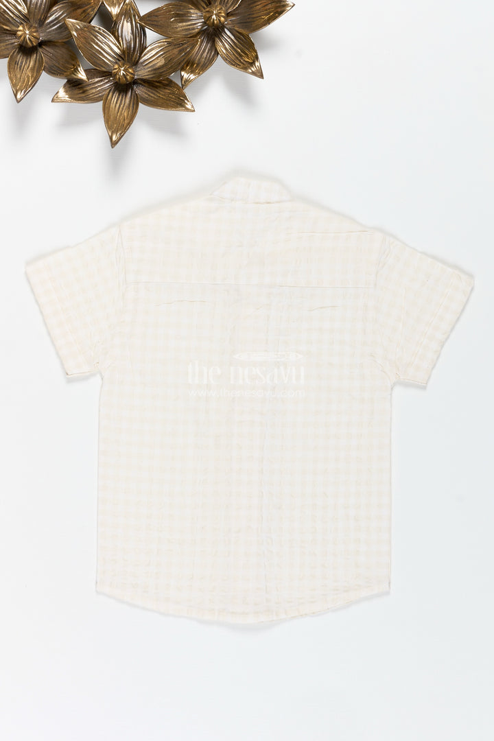 Boys White Seersucker Shirt With Texture Detailing For Traditional Occasions