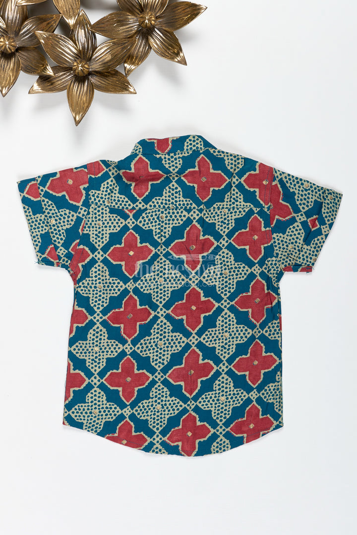 Boys Green Ethnic Print Shirt In Modal Silk For Traditional Outings