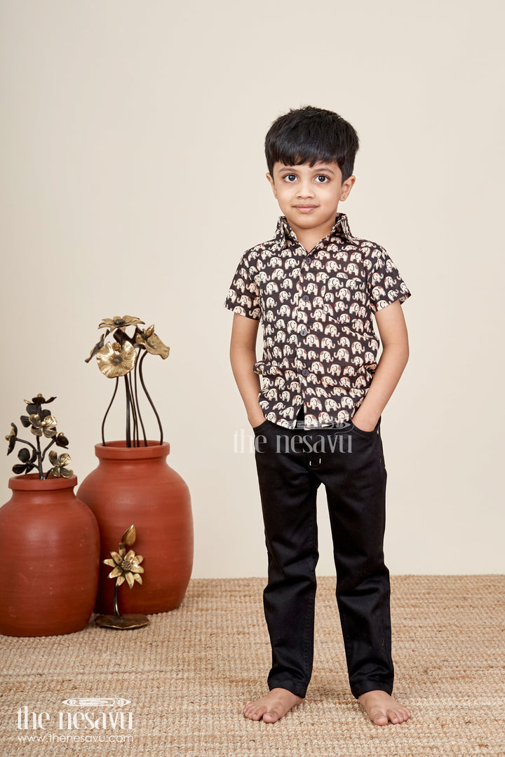 Boys elephant print cotton shirt for school events and playdates