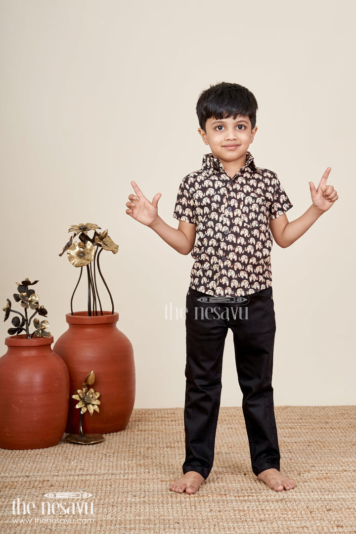 Boys elephant print cotton shirt for school events and playdates