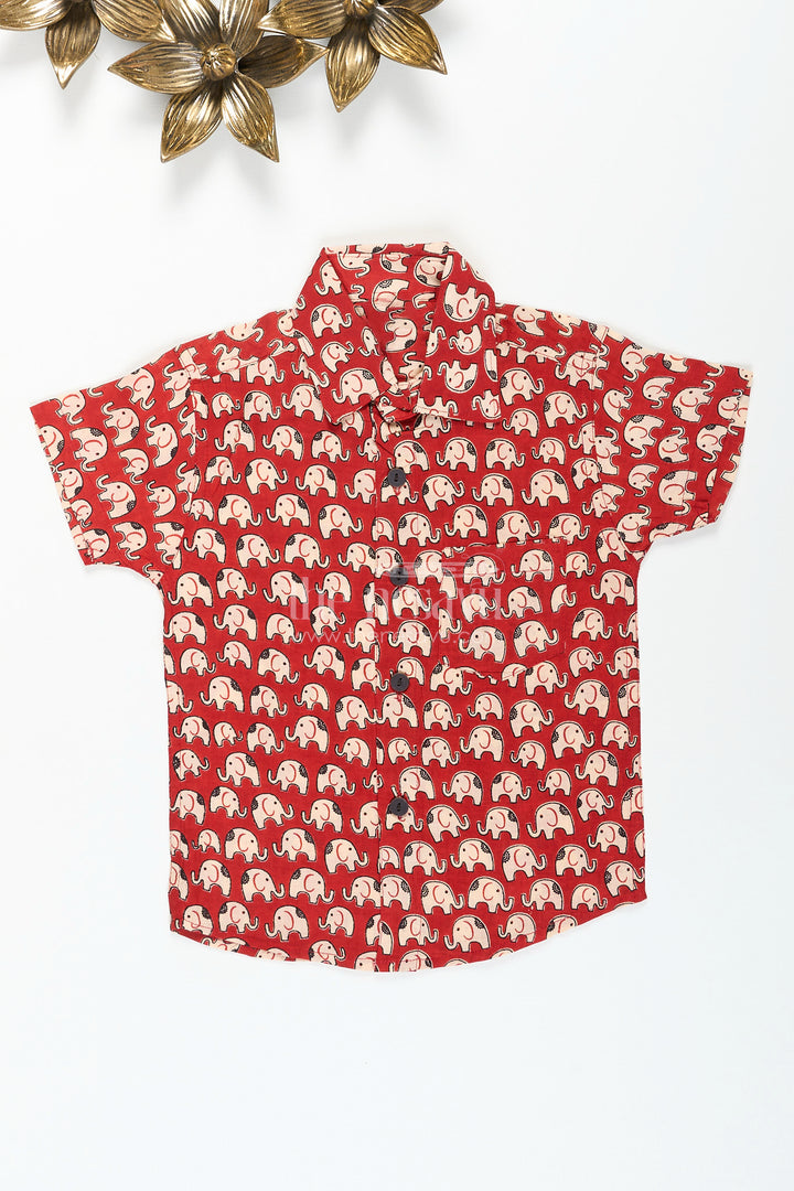 Boys cotton shirt with red elephant print for casual and festive wear