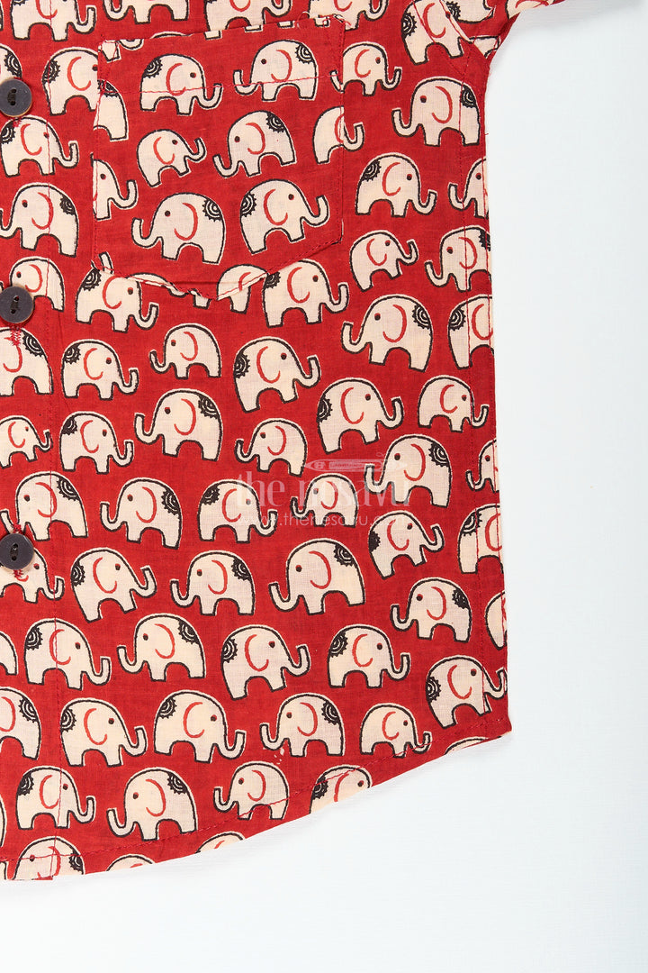 Boys cotton shirt with red elephant print for casual and festive wear