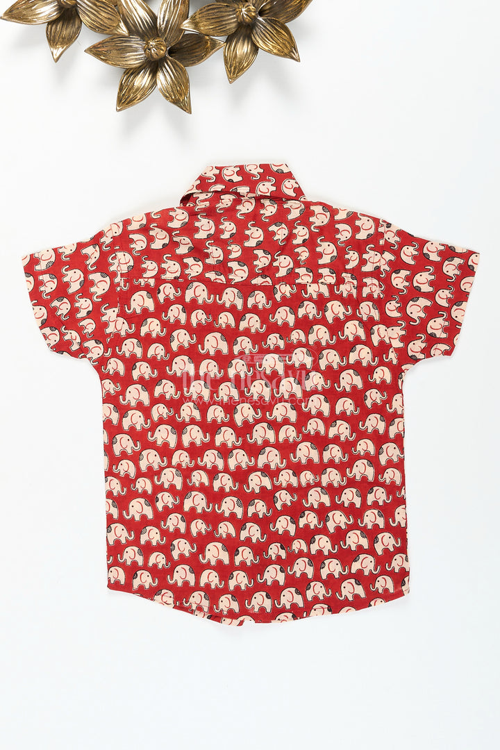 Boys cotton shirt with red elephant print for casual and festive wear