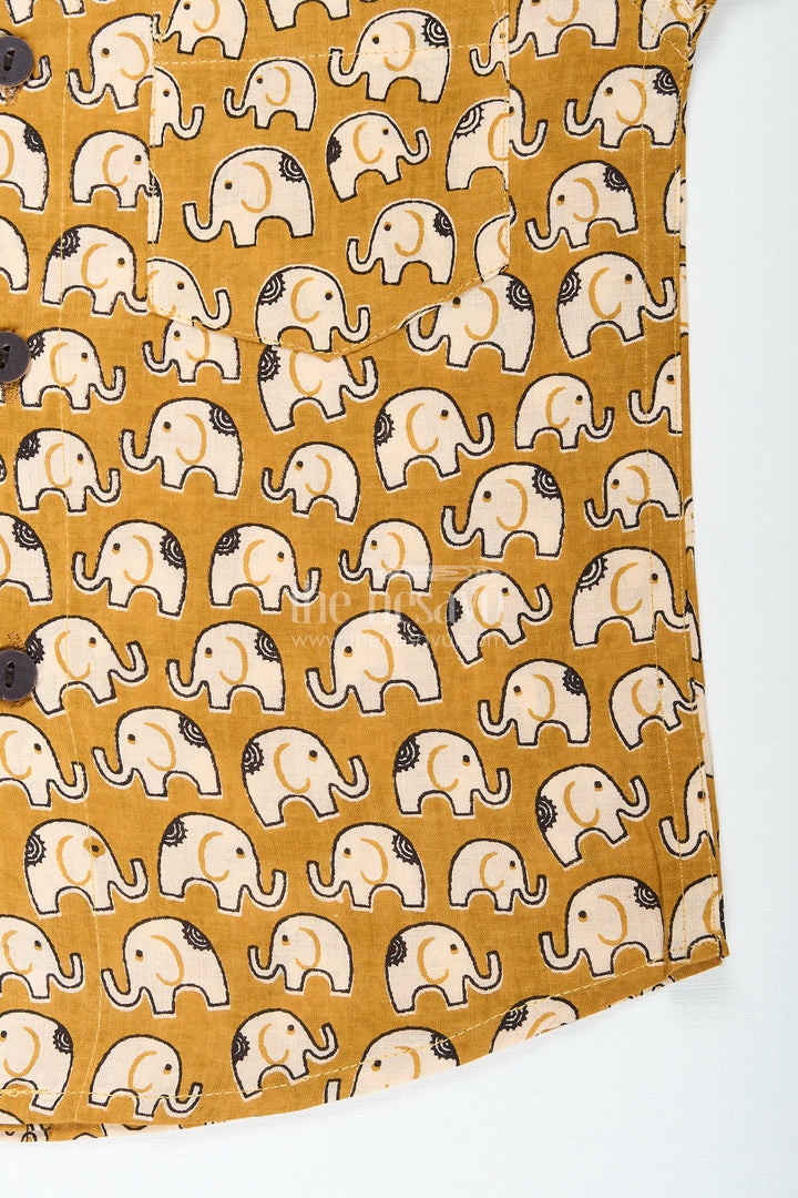 Boys green cotton shirt with elephant print for ethnic school days
