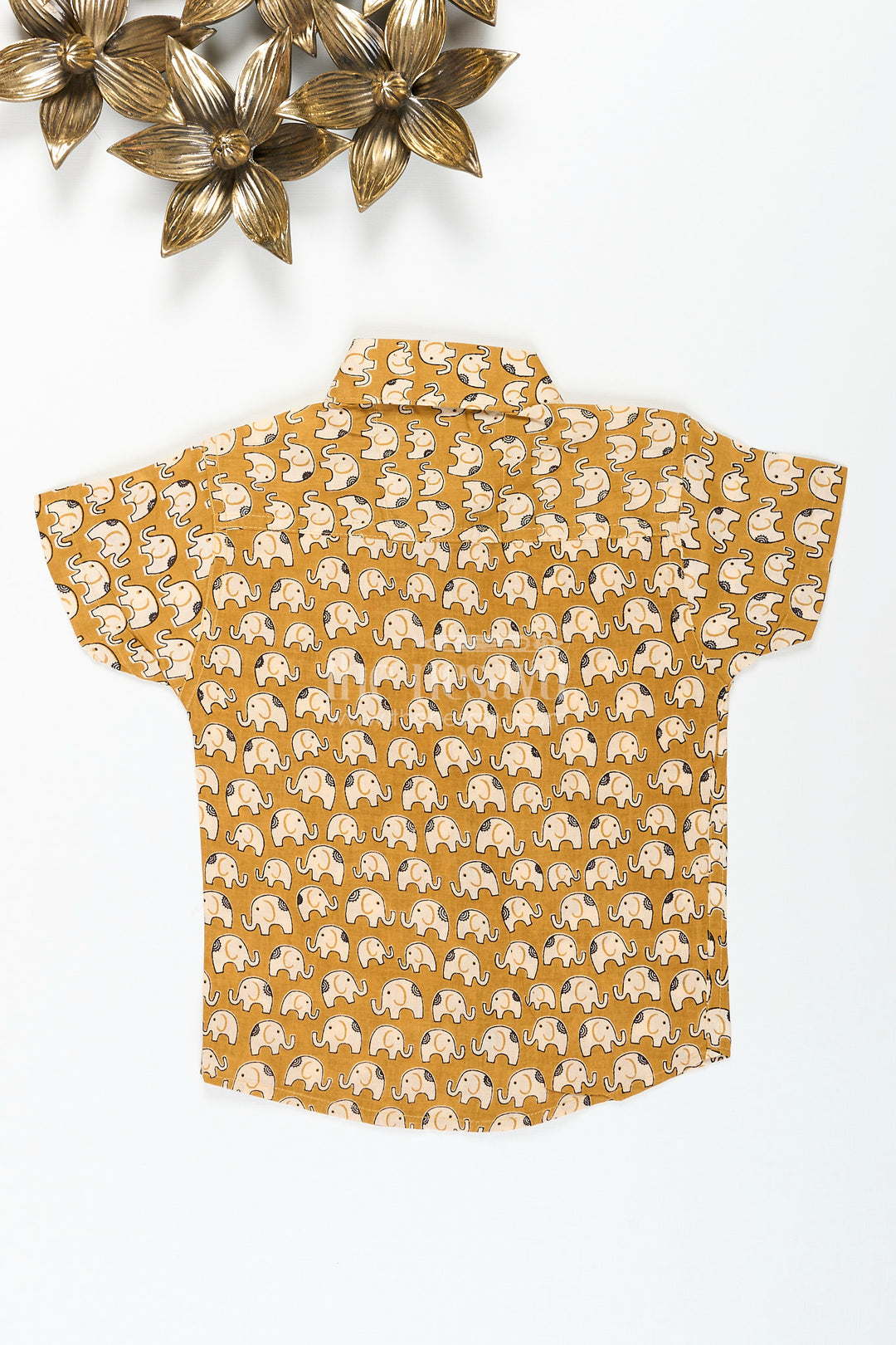 Boys green cotton shirt with elephant print for ethnic school days
