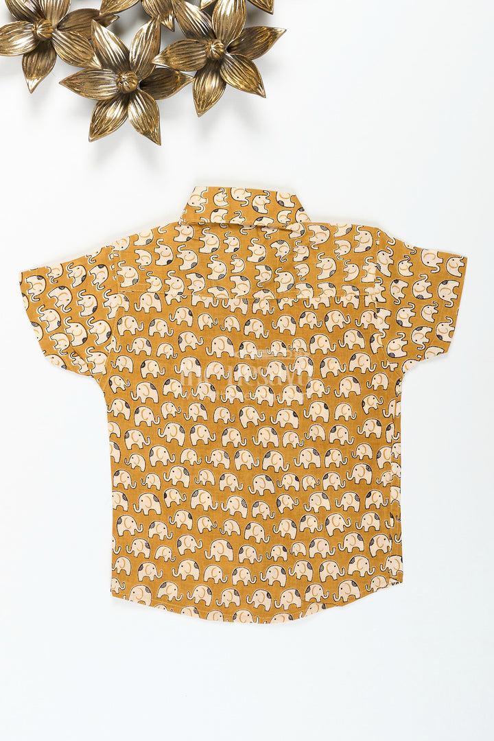 Boys green cotton shirt with elephant print for ethnic school days