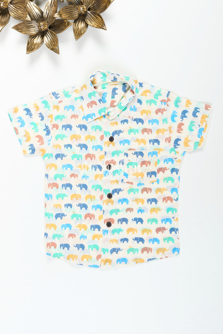 Boys elephant print shirt in pastel cotton for festive and everyday wear