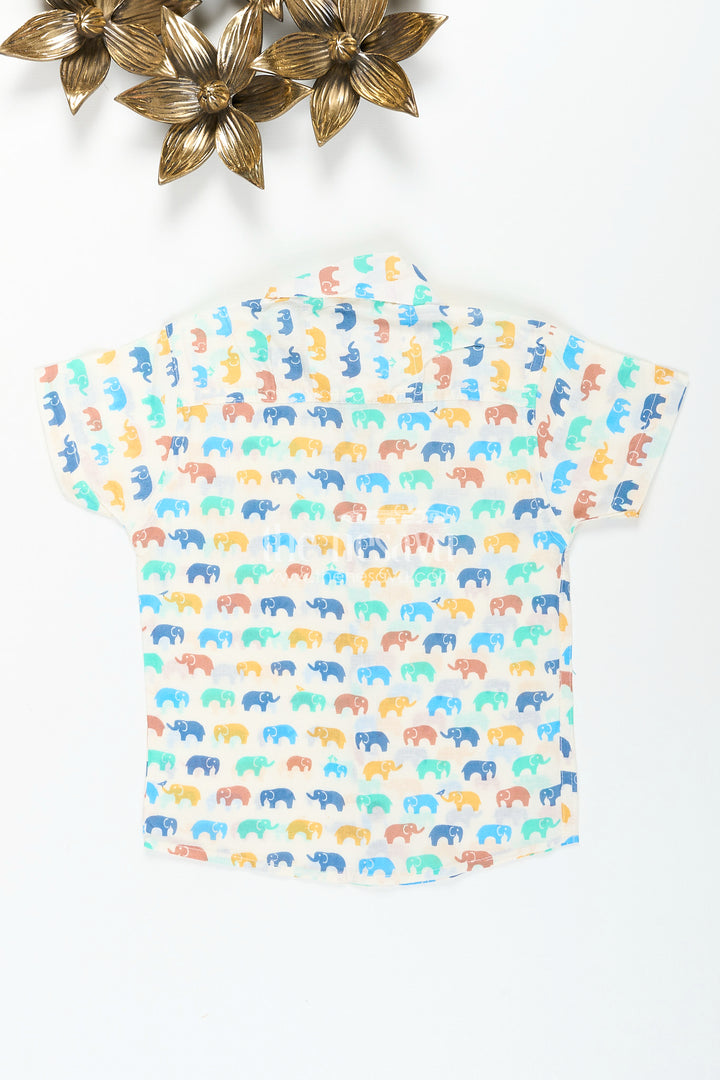 Boys elephant print shirt in pastel cotton for festive and everyday wear