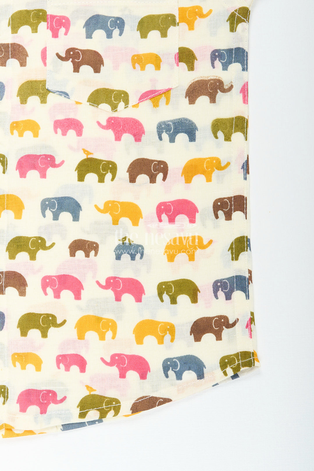Boys cotton shirt with earthy multicolor elephant print for everyday style