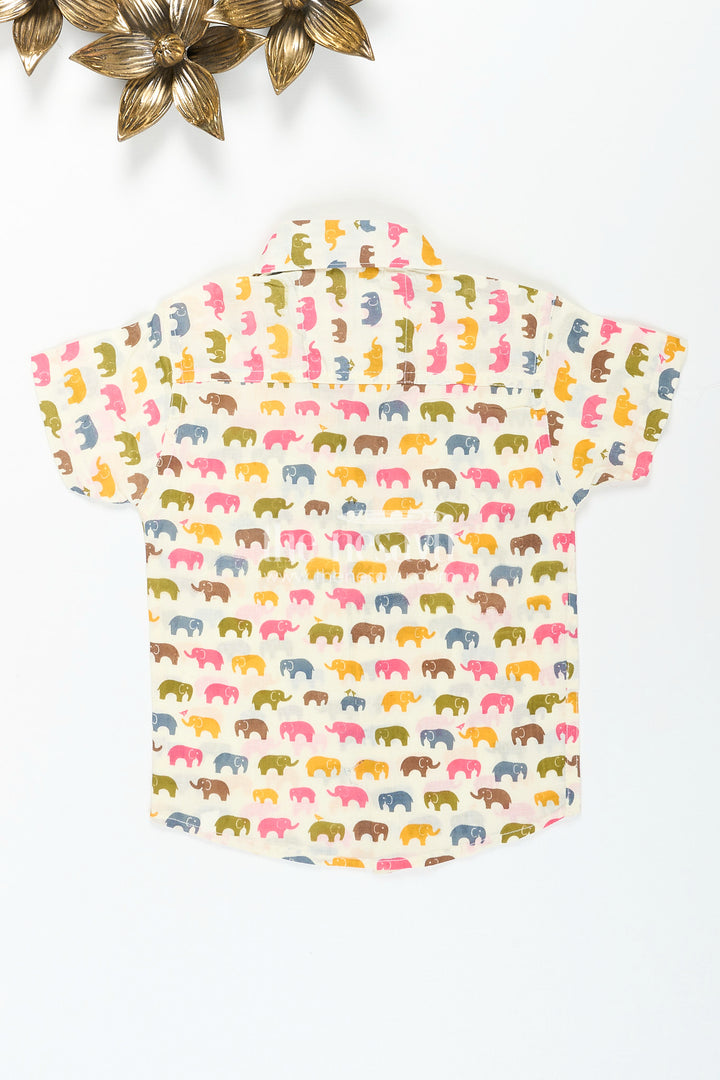 Boys cotton shirt with earthy multicolor elephant print for everyday style