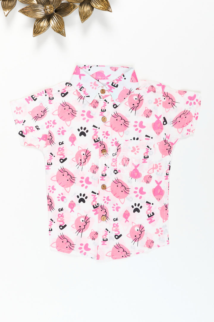 Boys pink cat print shirt for birthdays and playdates