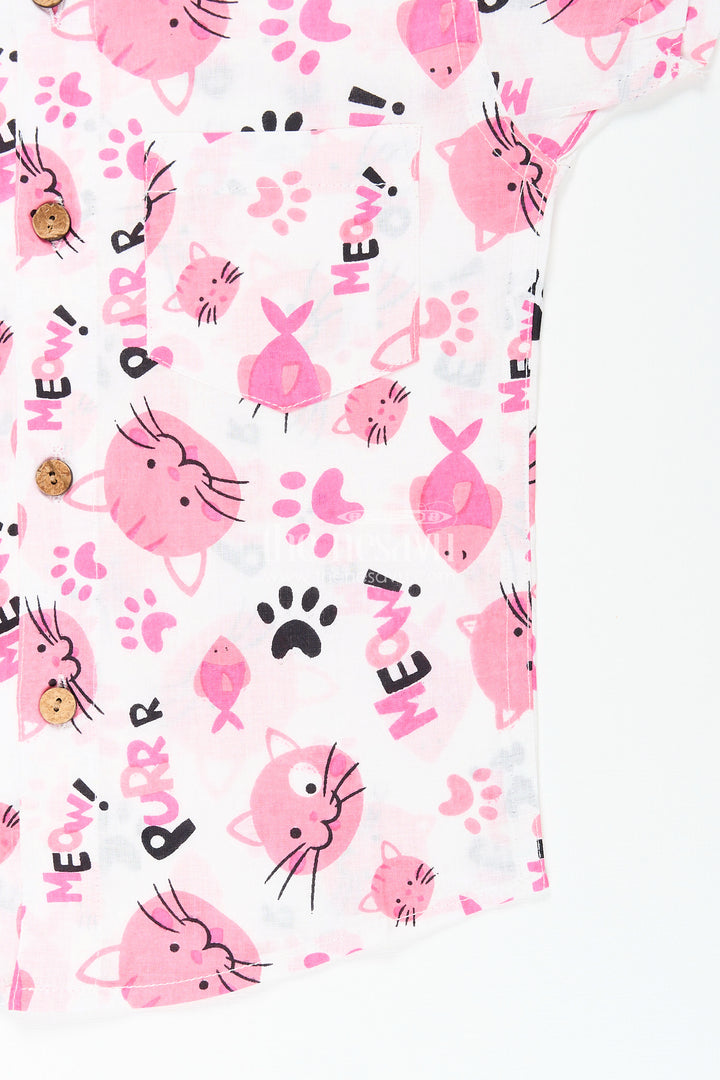 Boys pink cat print shirt for birthdays and playdates