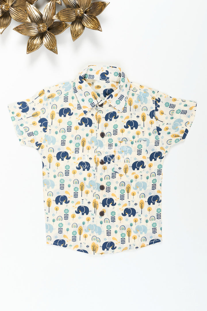 Boys cotton shirt with jungle elephant print for playful festive wear