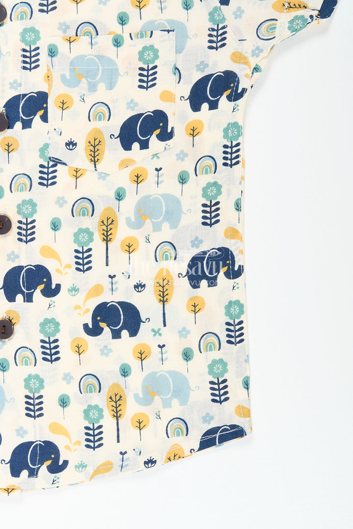 Boys cotton shirt with jungle elephant print for playful festive wear